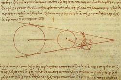 Схема, поясняющая определение радиуса Луны по методу Аристарха (византийская копия 10 века)