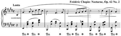 Начало «Ноктюрна» №18 Фредерика Шопена Ми мажор, ор.62 №2. Слушайте звуковой пример в формате MIDI: Первые такты.