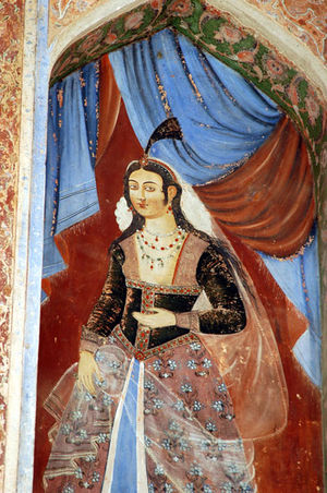 Портрет знатной персидской дамы XVII-XVIII в. Фреска из дворца в Исфагане (Иран).