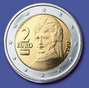 Берта Зуттнер на австрийской монете 2 евро