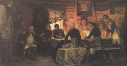Картина А.Д. Кившенко. Военный совет в Филях. 1889 г.