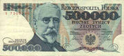 Генрик Сенкевич. Банкнота 500 000 злотых 1990