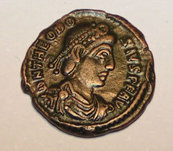 Феодосий I. Портрет на монете