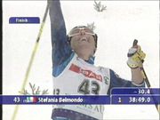 1999год.Победный финиш Стефании Бельмондо на Чемпионате мира в Рамзау в гонке на 15 км свободным стилем