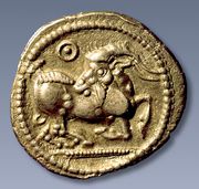 Изображение козла на серебряной монете конца VI в. до н. э. из Эг