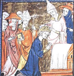 в соборе Петра, папа Лев III возложил ему на голову корону и провозгласил его императором.Carlo Magno incoronato imperatore da Leone III