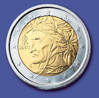 Обратная сторона итальянской монеты в 2 евро