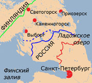 Карельский перешеек. Границы между СССР и Финляндией до Map red.png и после Map green.png Советско-финской войны 1939—1940 гг.