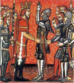 Карл Великий и Роланд. Roland pledges his w:fealty to w:Charlemagne