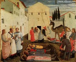 Погребение Святых Космы и Дамиана. Худ. Фра Анджелико (1438—1440 гг. Часть большого алтаря. Церковь Сан Марко. Флоренция. Италия)