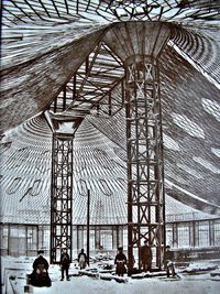 Стоительство овального павильона с сетчатым стальным висячим покрытием для Всероссийской выставки 1896 года в Нижнем Новгороде