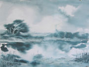 Е.Сарана У речки, акварель (гризайль), 2010 г.