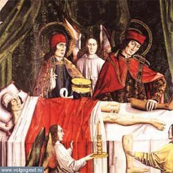 Святые Косма и Дамиан пересаживают ногу. Худ. Лос Балбасес, кон. XVI в. (Университетская библиотека. Лондон)